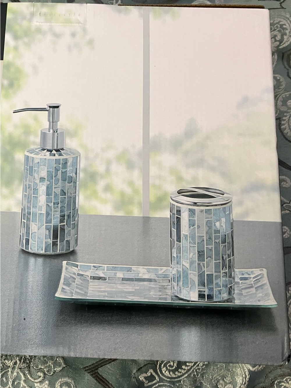 3-Piece Decorative Bath Set in Teal Mosaic